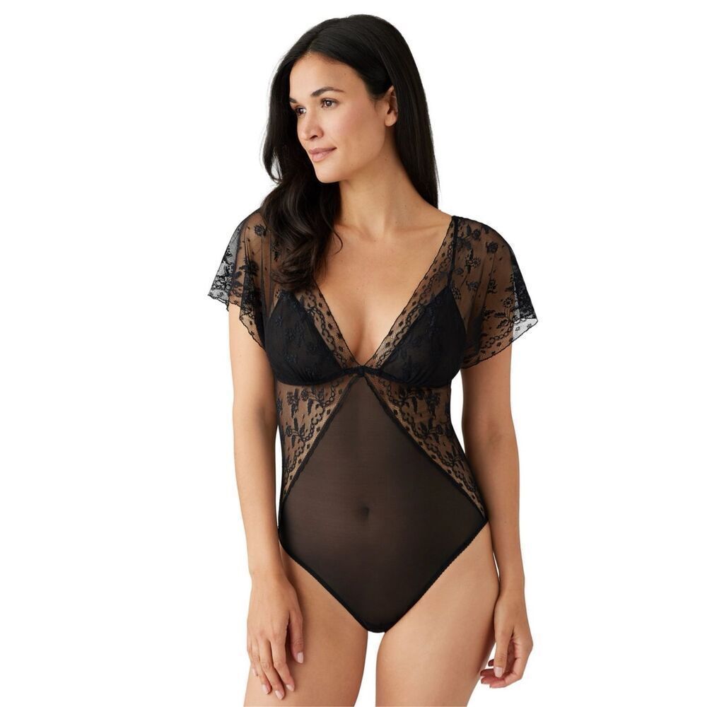WACOAL NWT Lifted In Luxury Bodysuit Black lingerie nighttime apparel small